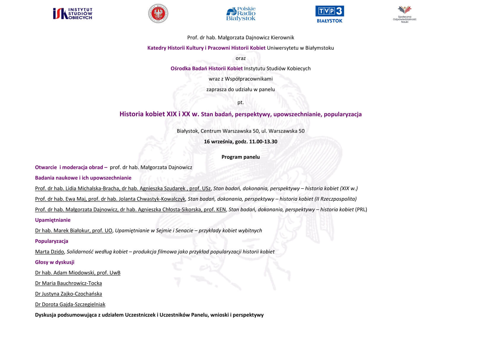 Historia kobiet XIX i XX w. Stan badań, perspektywy, upowszechnianie, popularyzacja