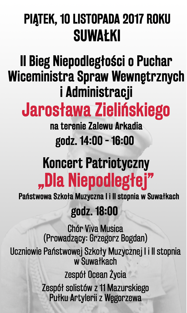 Koncert Patriotyczny "Dla Niepodległej" i II Bieg Niepodległości w Suwałkach