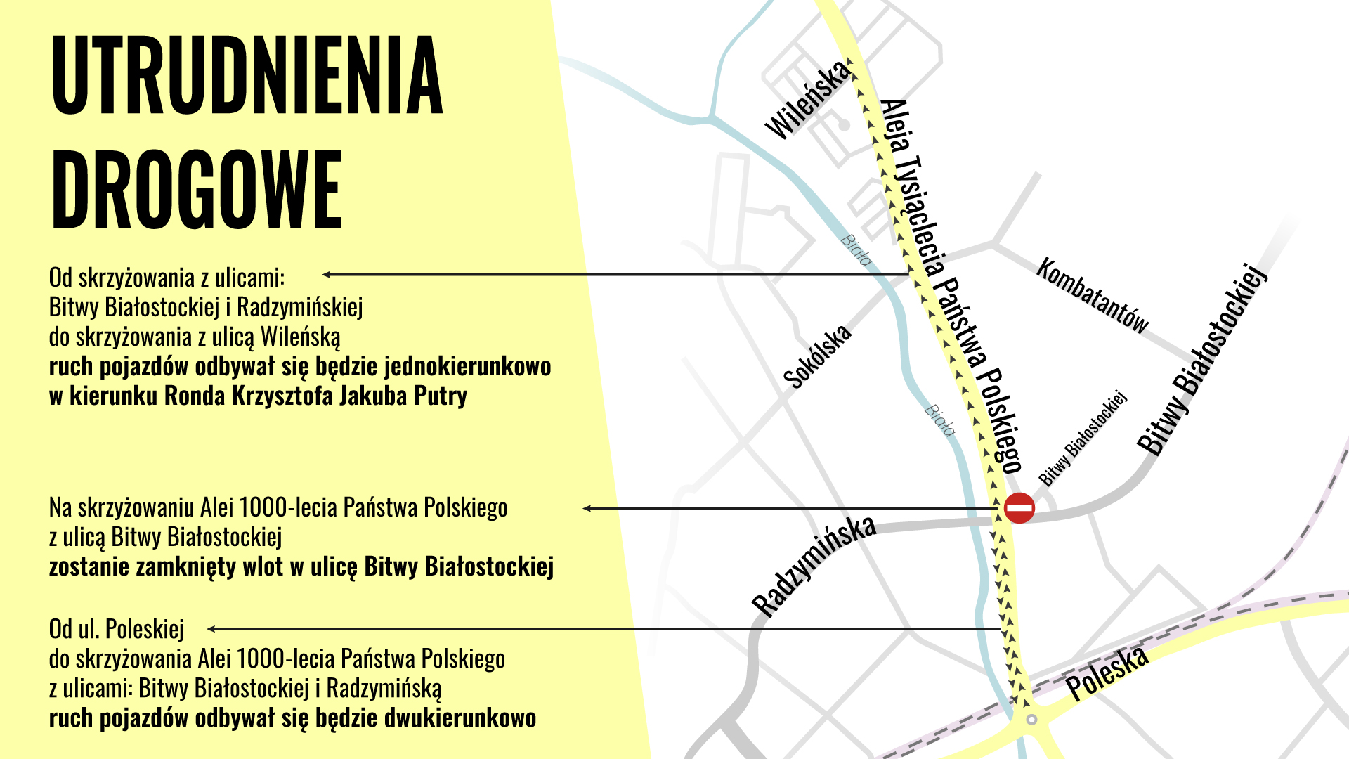 Uwaga kierowcy - zmiana organizacji ruchu na Alei Tysiąclecia w Białymstoku