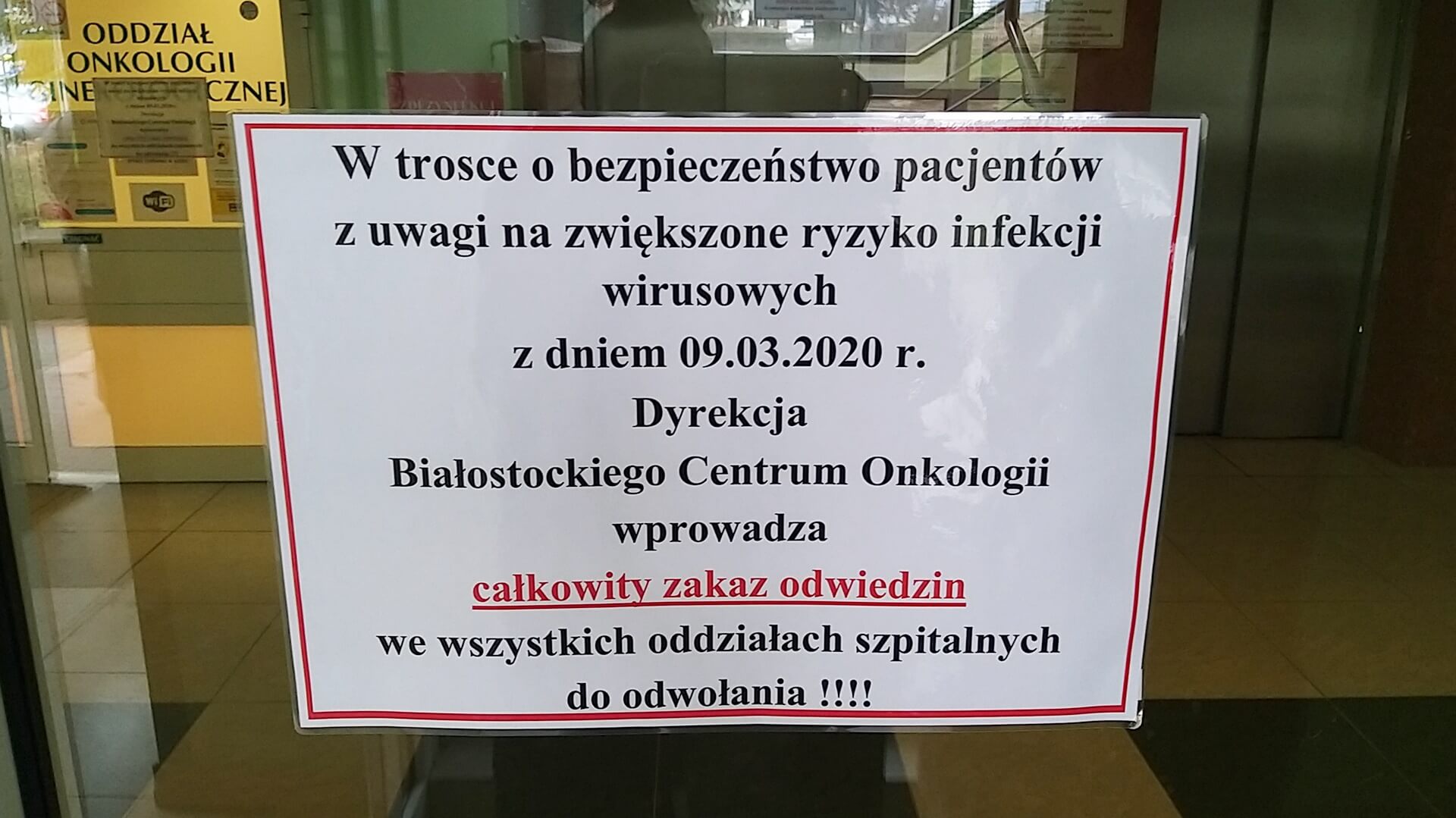 BCO zaostrza procedury związane z przebywaniem w szpitalu i jego poradniach