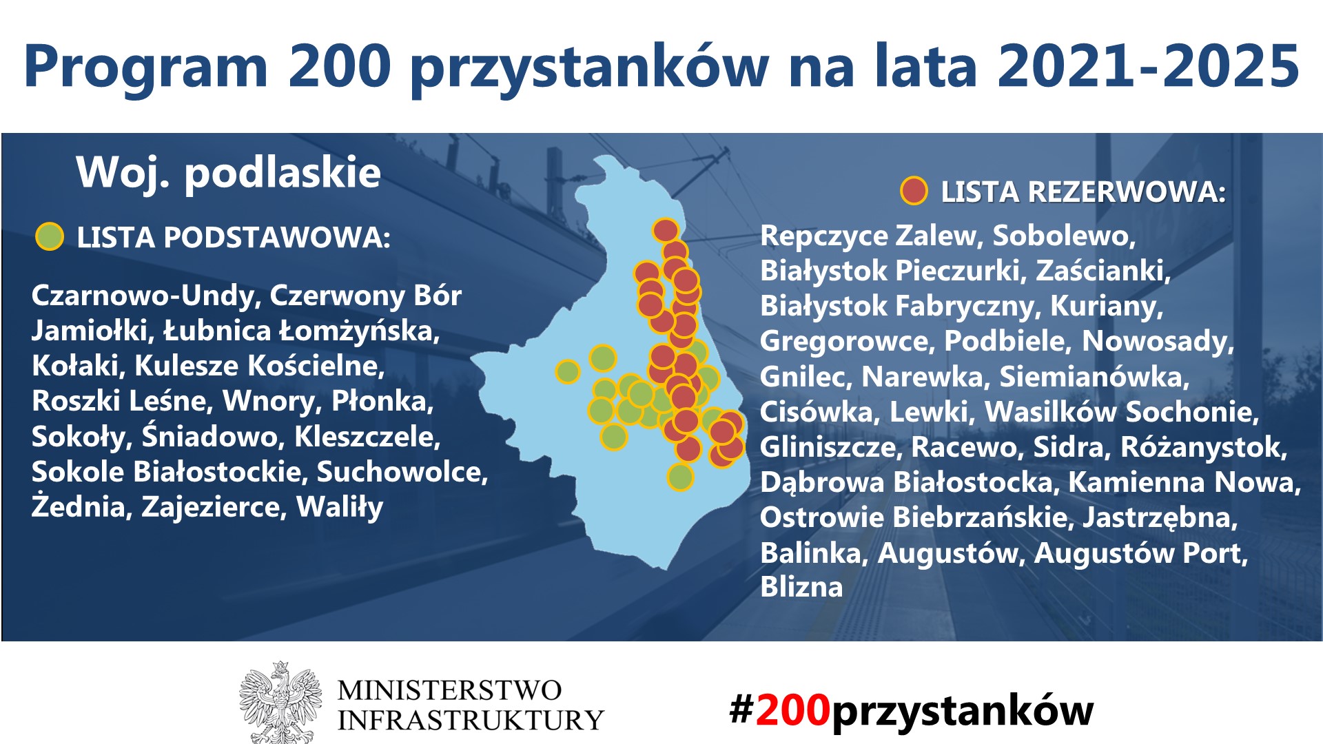 Ministerstwo Infrastruktury podało listę przystanków kolejowych w Podlaskiem, które będą przebudowywane