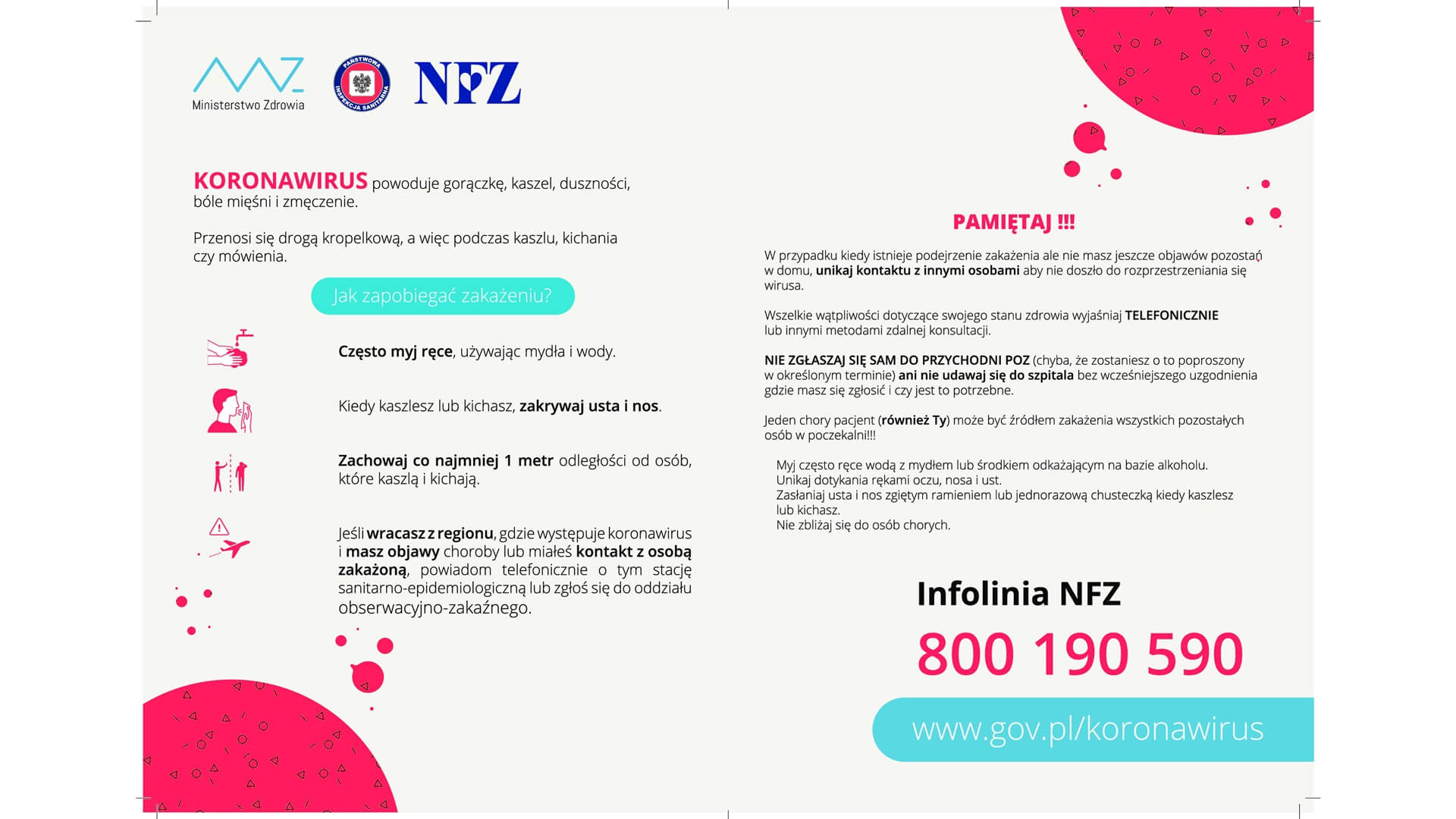 Plakaty w aptekach, szkołach, galeriach handlowych - Podlaski NFZ informuje jak zapobiegać zakażeniu koronawirusem