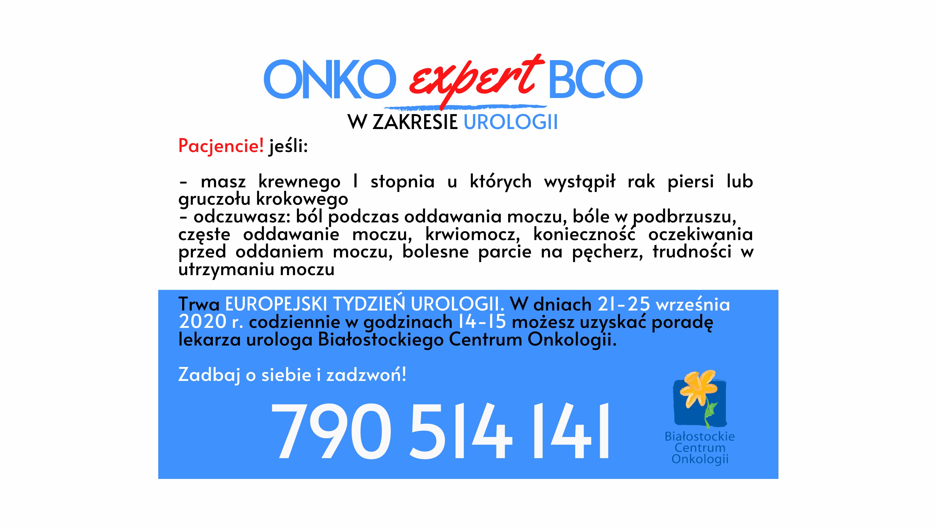 Europejski Tydzień Urologii - BCO prowadzi bezpłatne porady telefoniczne