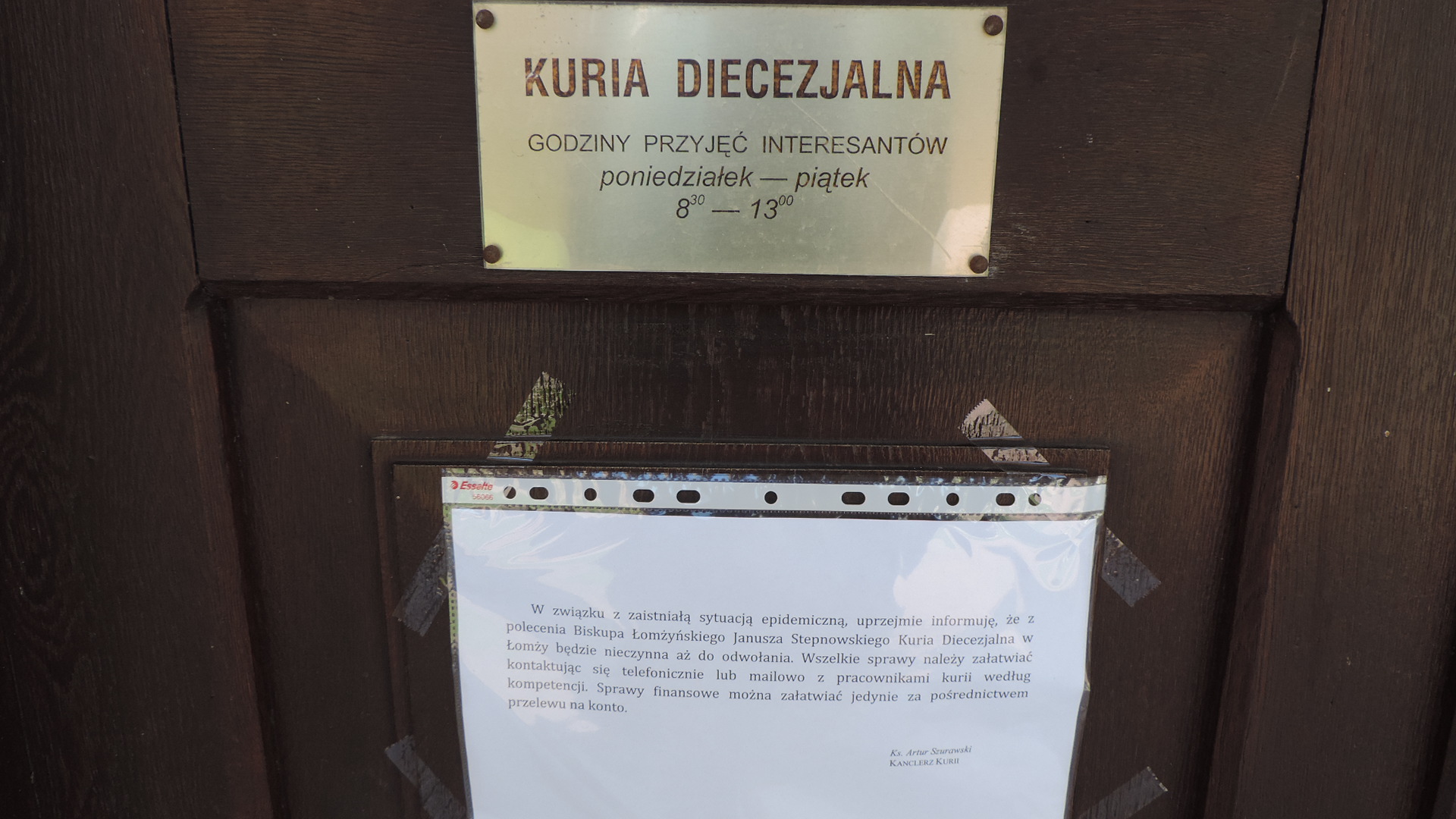 Do odwołania nieczynna będzie Kuria Diecezjalna w Łomży