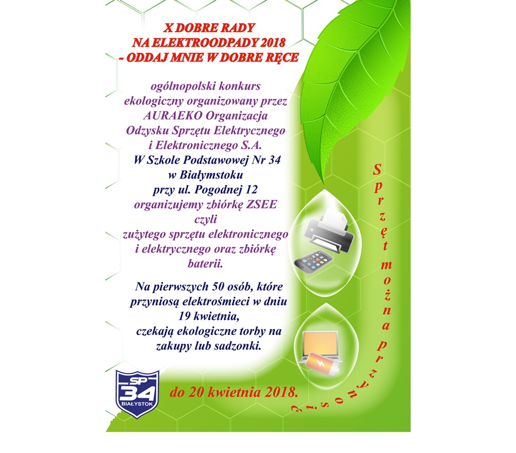 Baterie i zużyty sprzęt można przynosić do SP 34 w Białymstoku