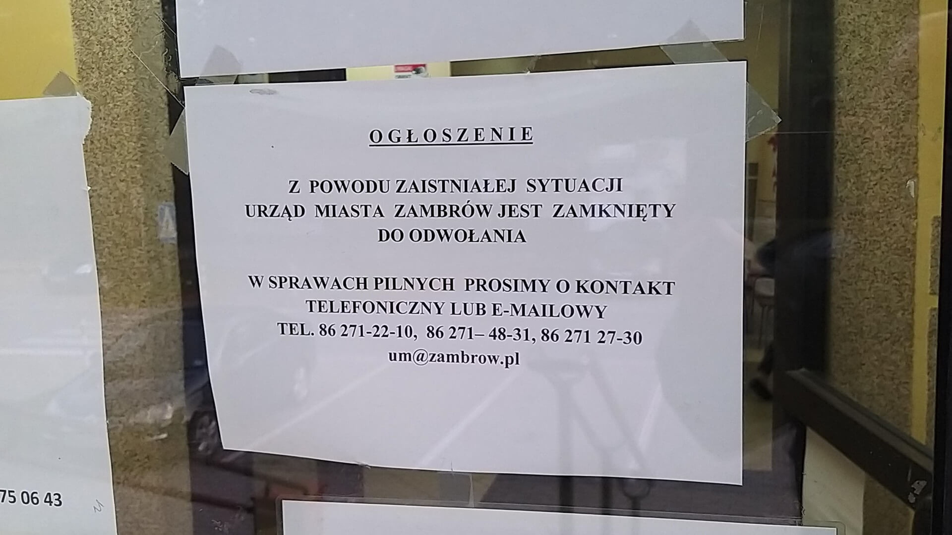 Urząd Miasta w Zambrowie zamknięty do odwołania z powodu koronawirusa