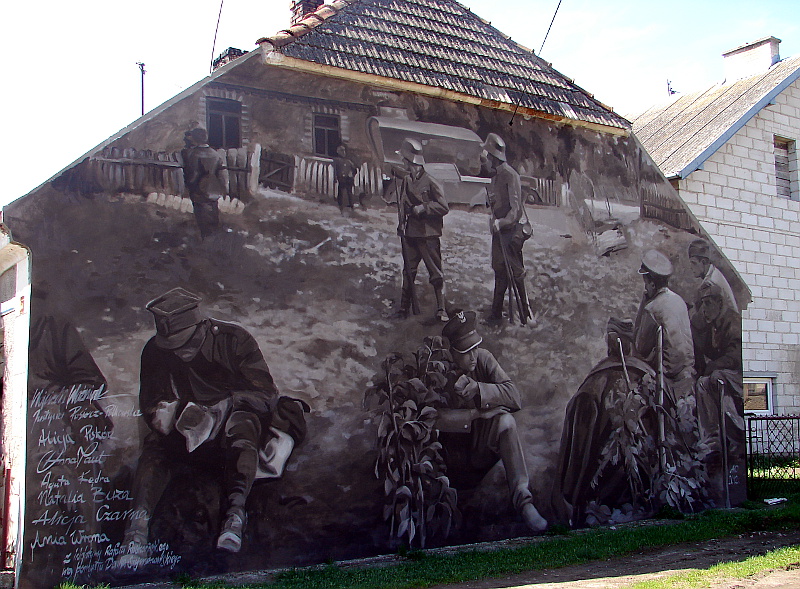 Wizna:  Mural upamiętniający mieszkańców walczących pod Monte Cassino