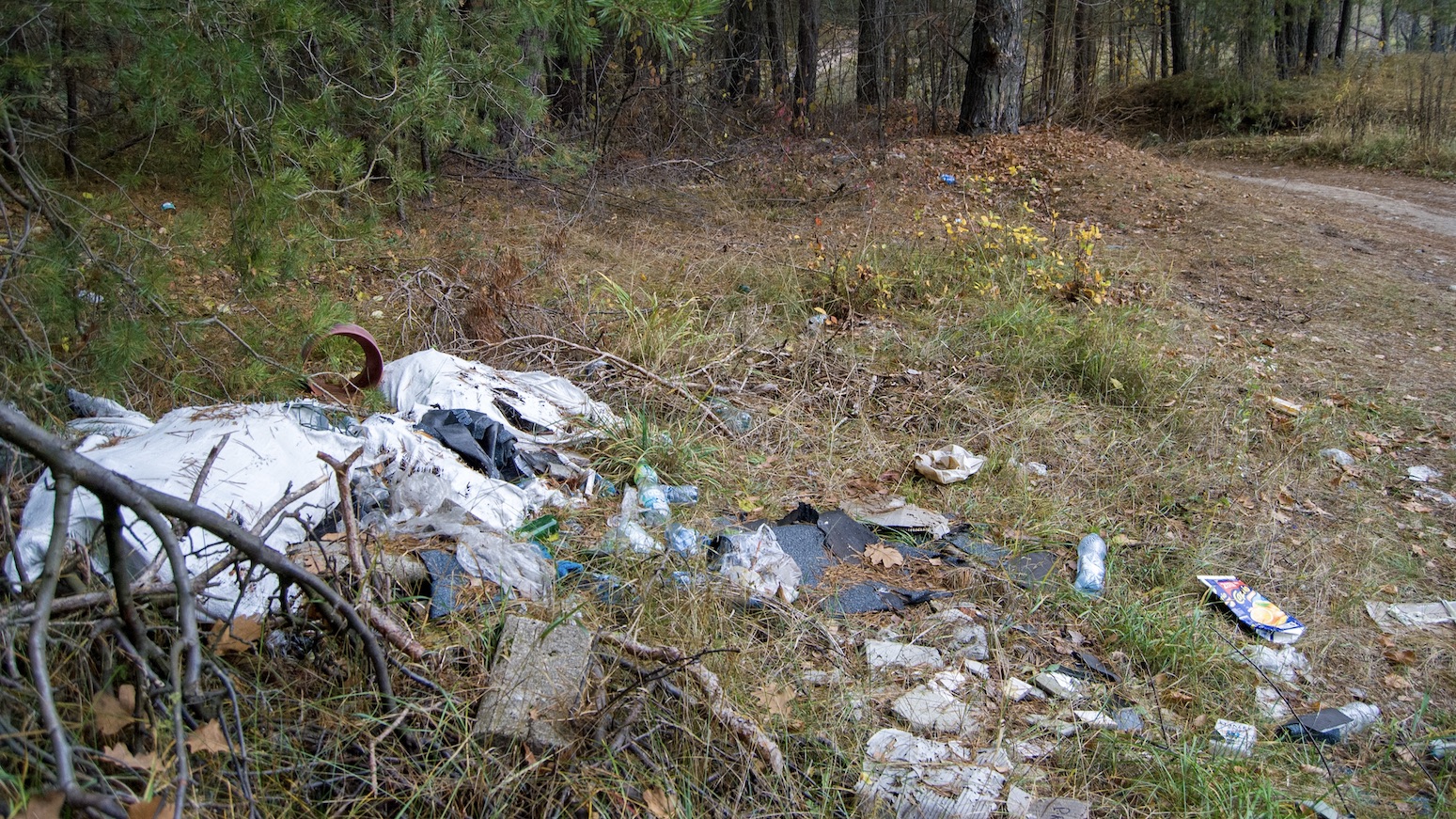 Śmieci przy drodze do jeziora