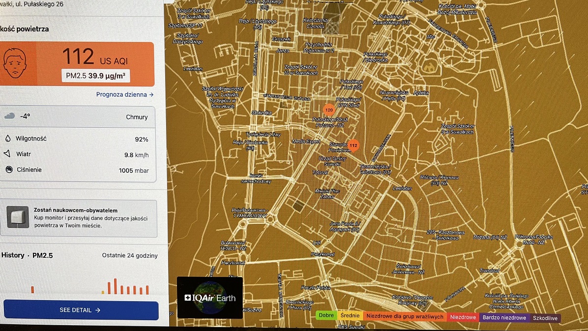 Złą jakość powietrza odnotowano wczoraj w Suwałkach