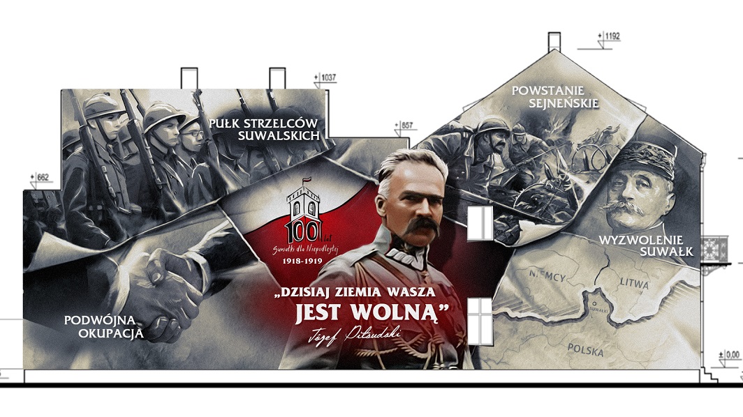 Mural, którego główną postacią jest Józef Piłsudski wygrał głosowanie suwalskich internautów