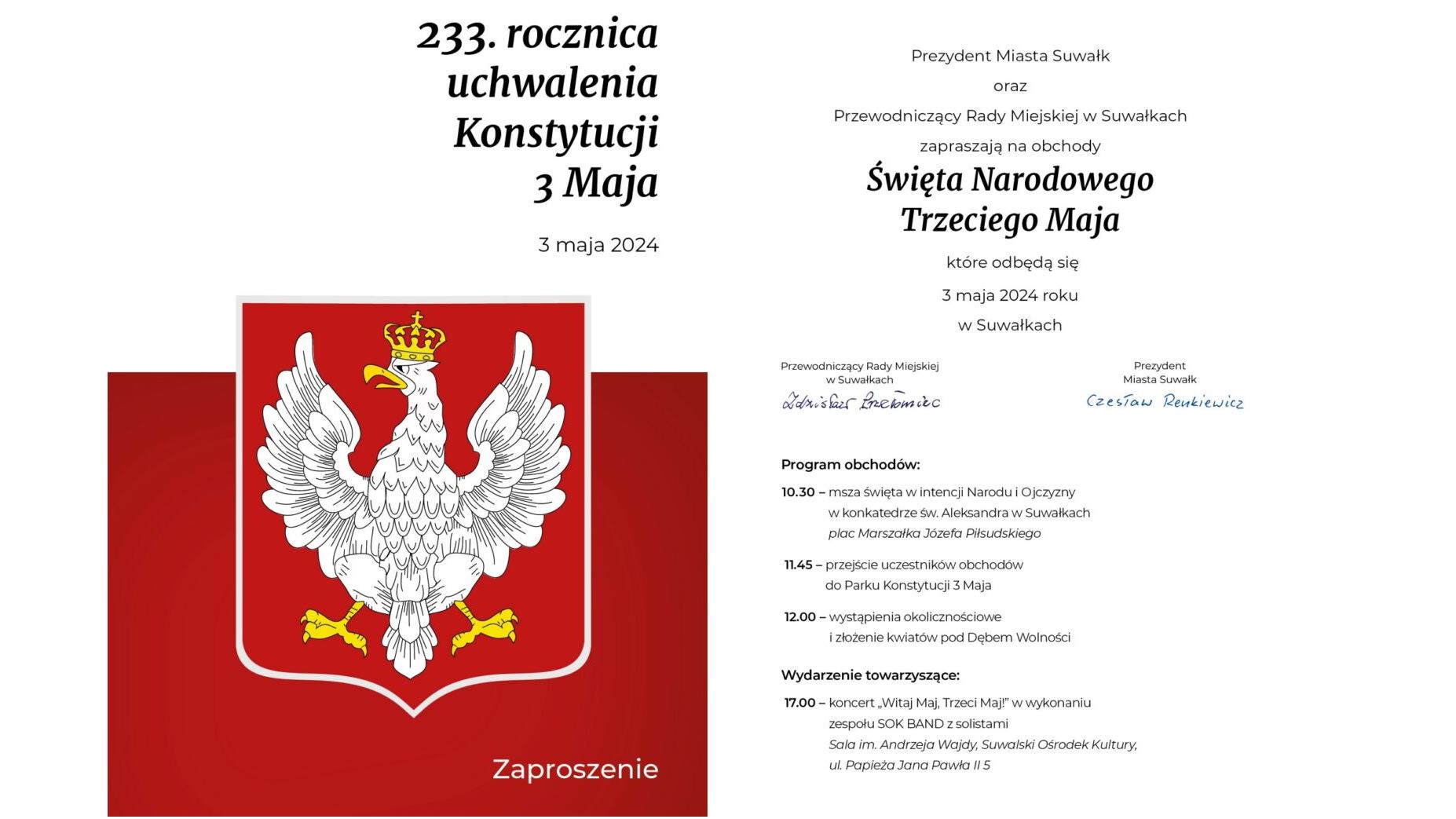 Obchody Święta Narodowego Trzeciego Maja w Suwałkach - w planach jest m.in. koncert pod hasłem „Witaj Maj Trzeci Maj”
