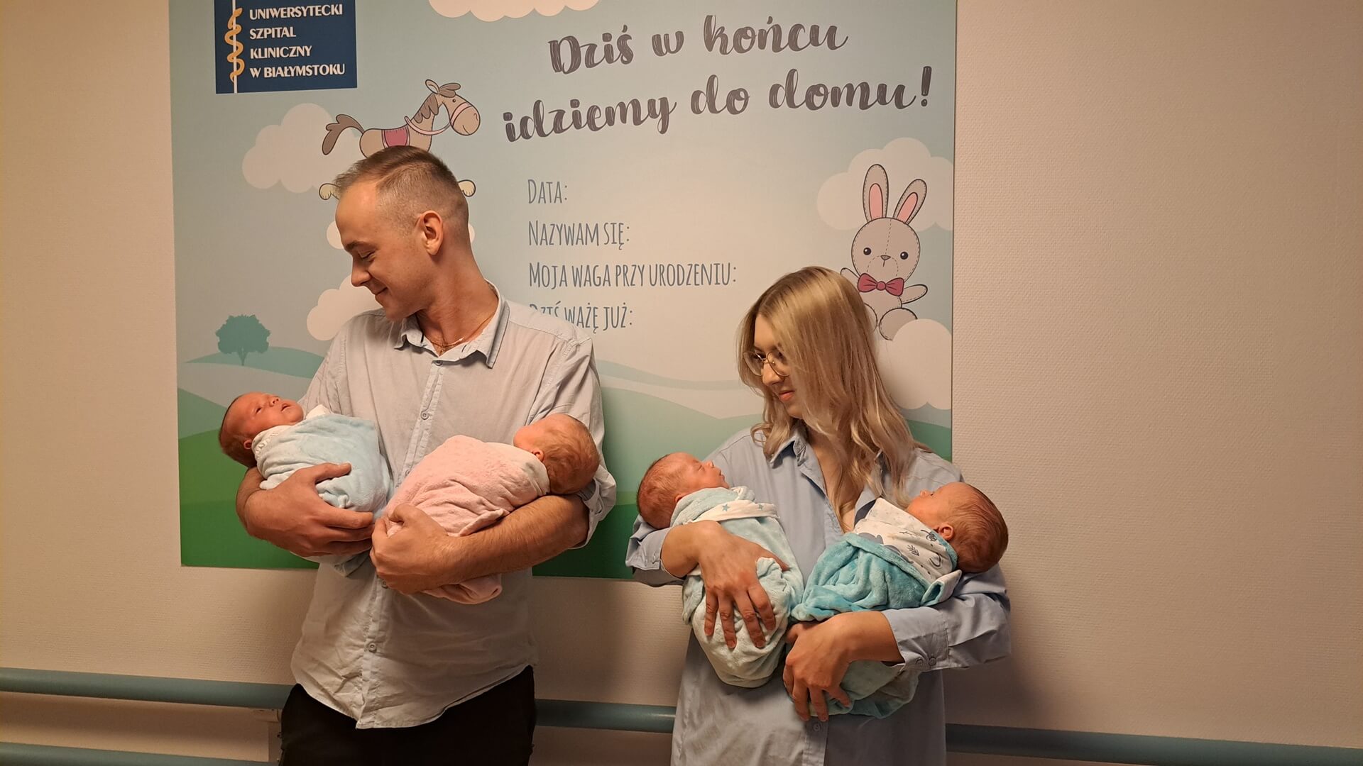 Czworaczki urodzone w szpitalu klinicznym w Białymstoku udały się już z rodzicami do domu w Suwałkach
