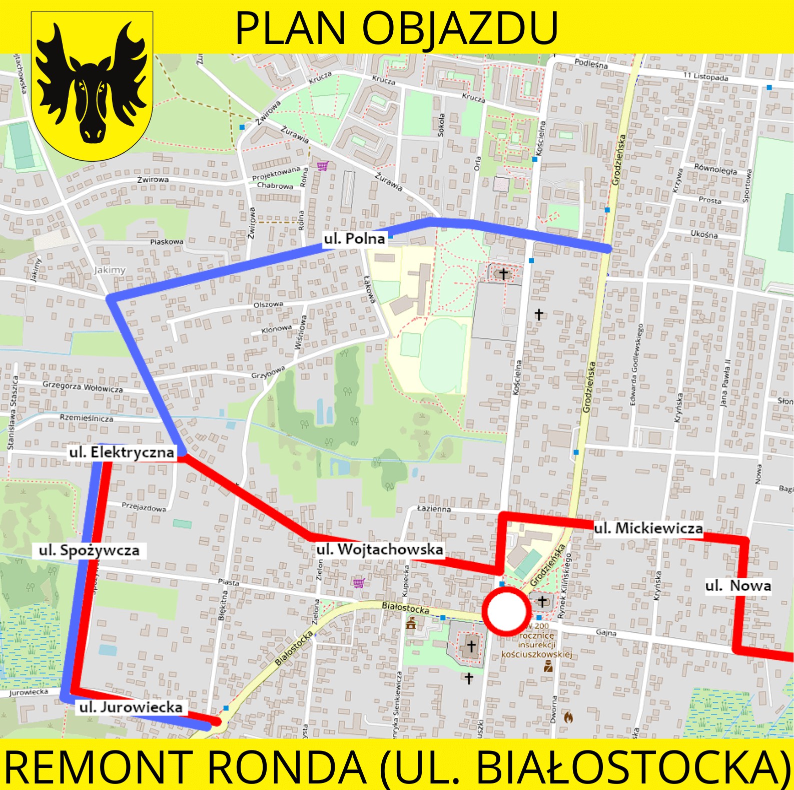 Zamknięte rondo w Wasilkowie - kierowcy muszą jeździć objazdami
