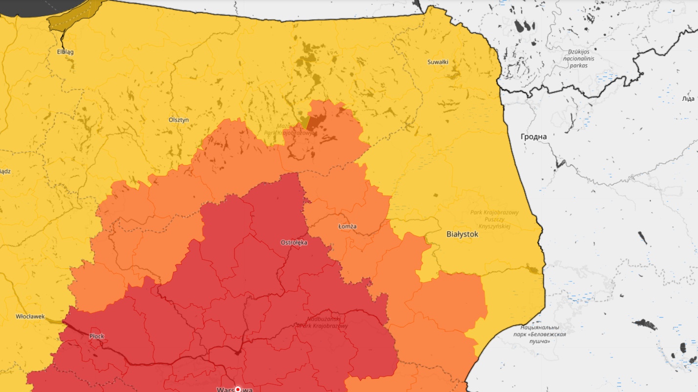 Ostrzeżenie! Będzie mocno padać, najbardziej w okolicach Łomży, Kolna i Zambrowa