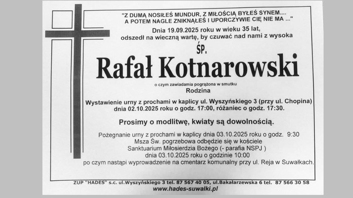 Pogrzeb Rafała Kotnarowskiego - żołnierza, który zginął podczas ćwiczeń w USA