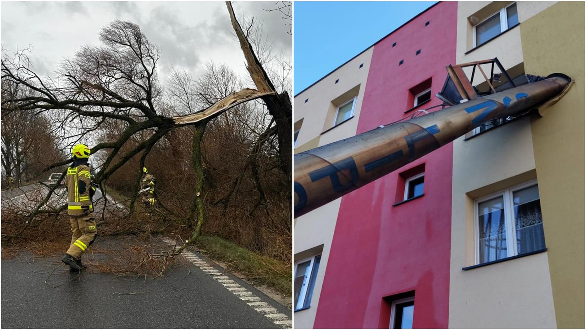 Skutki wichury - połamane drzewa, zawalony komin i przerwy w dostawie prądu