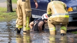 Zalane ulice w Łomży po gwałtownym deszczu, 19.07.2025, fot. Paweł Wądołowski
