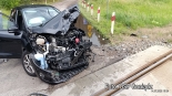 Wypadek na przejeździe kolejowym w pobliżu miejscowości Białogrądy, 14.07.2025, źródło: Facebook OSP Goniądz